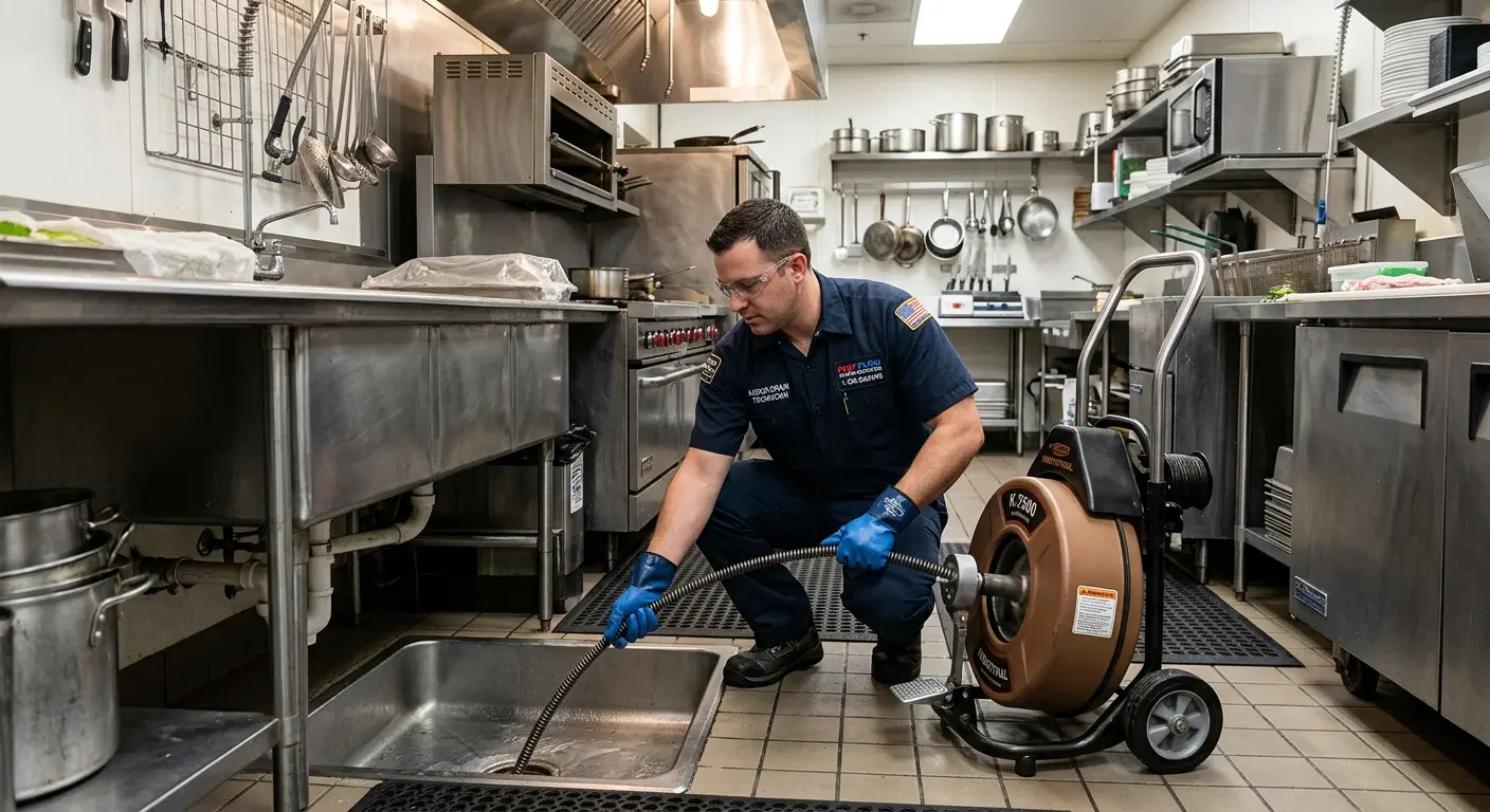 Commercial drain cleaning service in a restaurant kitchen in Spanish Lake